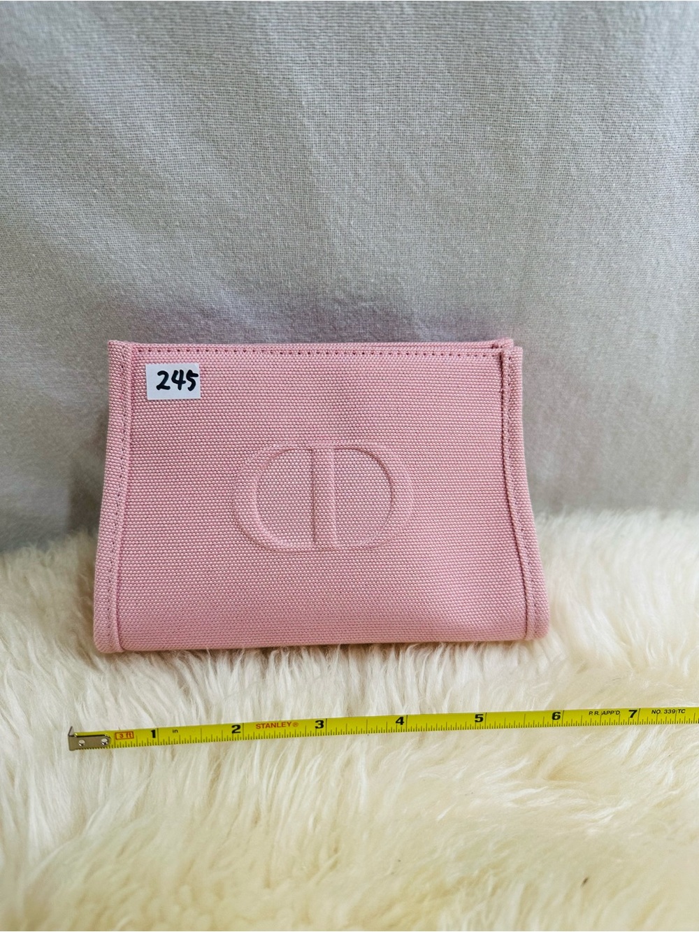 💕245 Dior Pink Canvas Pouch with Embossed CD Logo